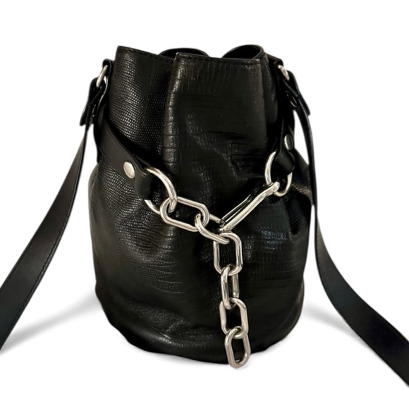 AUTH ALEXANDER WANG ALPHA LIZARD BUCKET BAG🦎 Chain Leather shoulder & crossbody - Picture 2 of 16